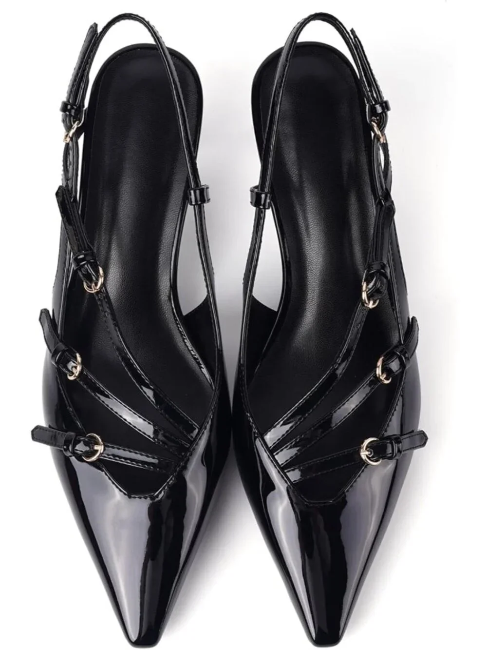 Women's Black Slingback Kitten Pointed Closed Toe Pumps Low Stiletto Heels